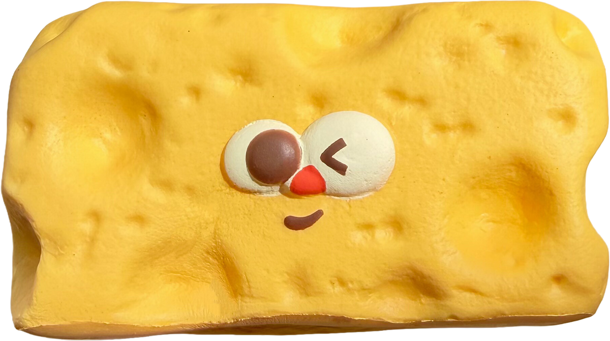 Winking Cheese Block Squishy — product photograph