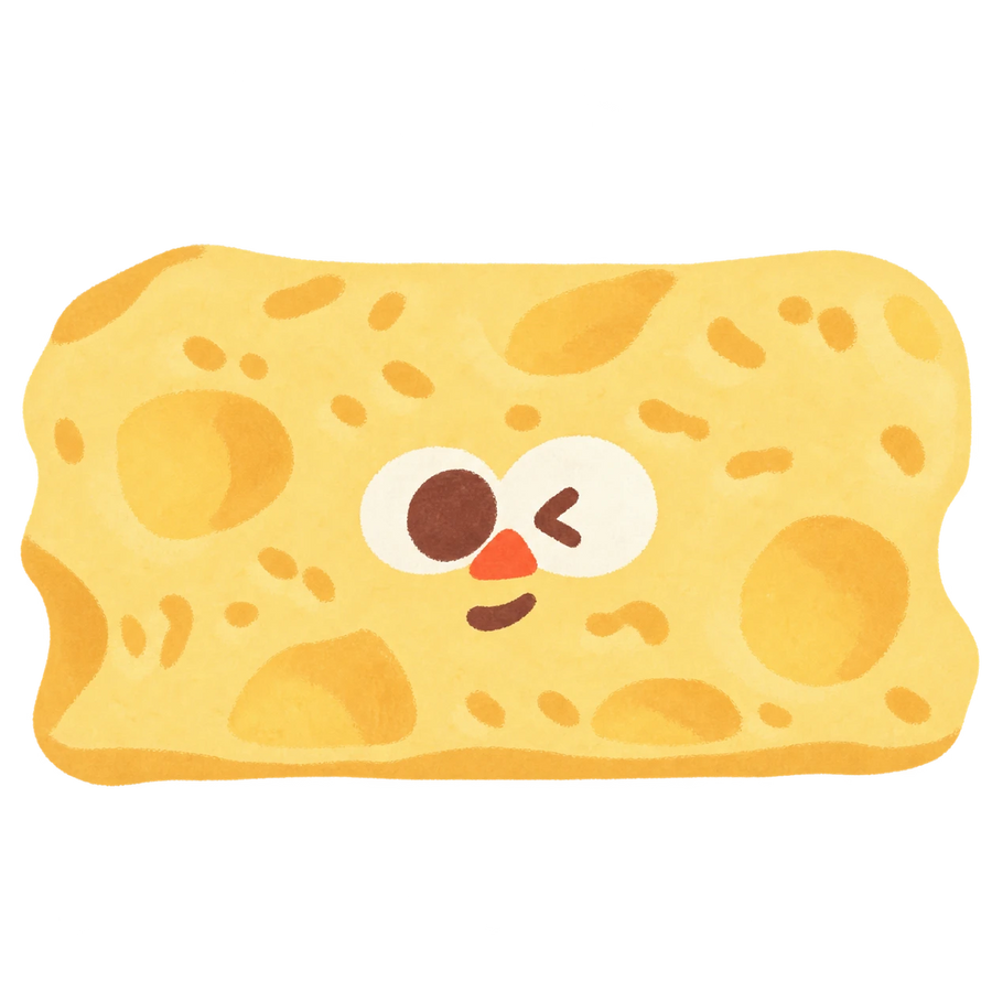 Winking Cheese Block Squishy — PLM-SR-48CD87C6967F50B6 — Hand-painted illustration