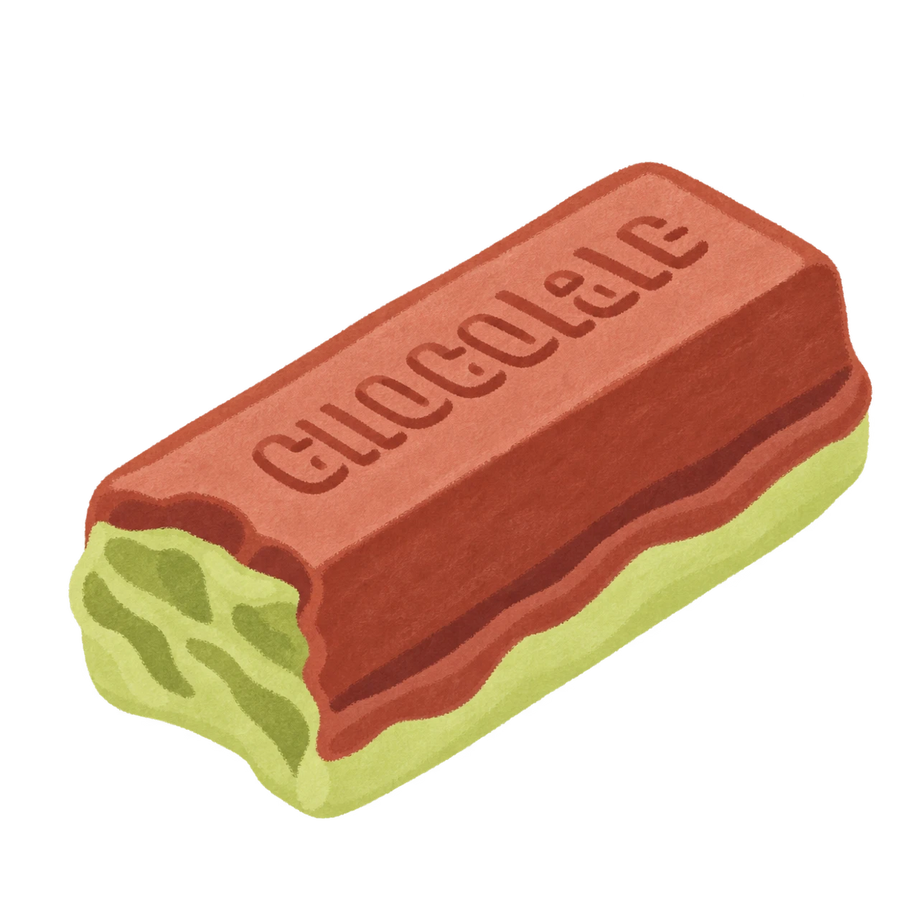 Matcha Chocolate Bar Squishy — PLM-SR-B0F215563581D140 — Hand-painted illustration